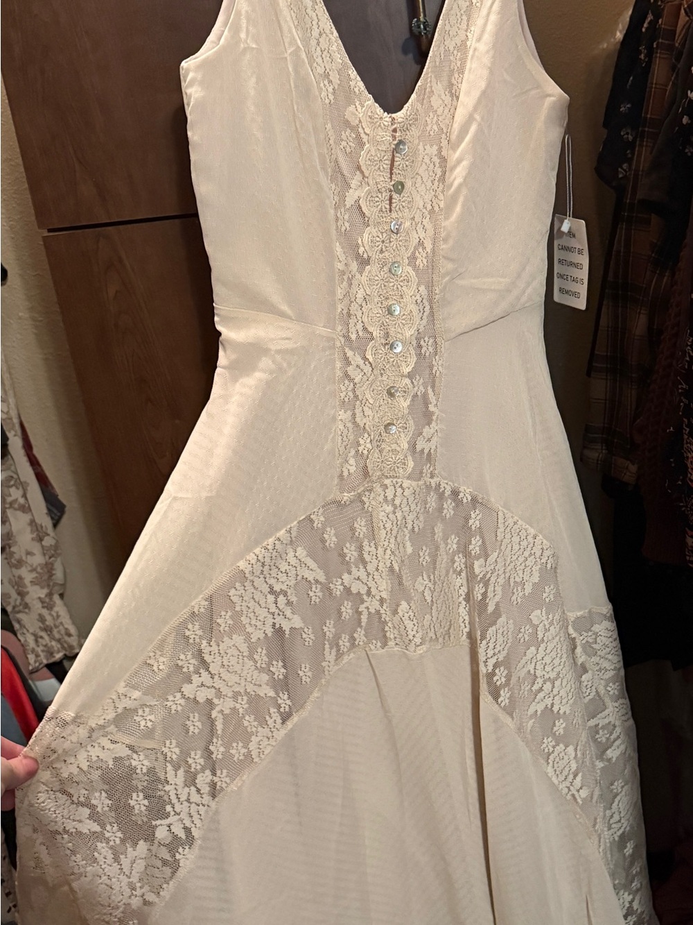 Joyfolie Cream Lace V-Neck Bridal Dress with Button Front